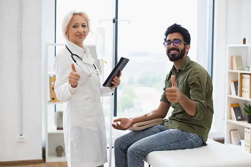 woman doctor using tablet for testing dropper for diagnostic tests